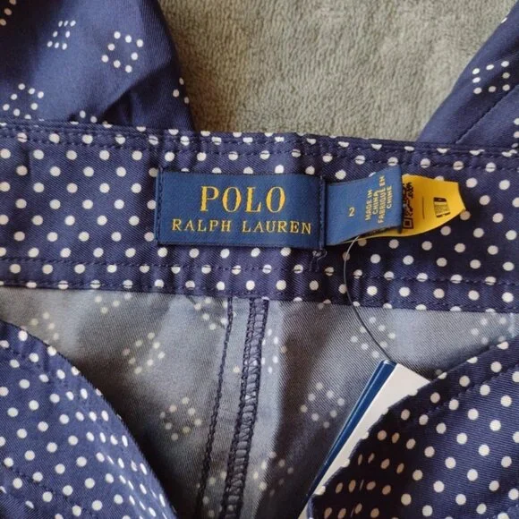 Polo Ralph Lauren Silk Palazzo Pants Geo Polka Dot Blue - Picture 3 of 7